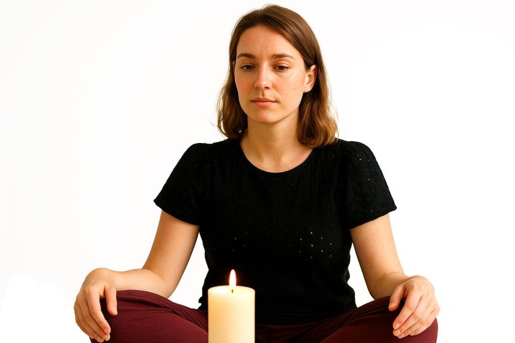 Girl sitting and staring at a candle flame during meditation Osho Gourishankar